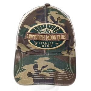 Legacy Sawtooth Mountains Trucker Hat Green Beige One Size Adjustable Mesh